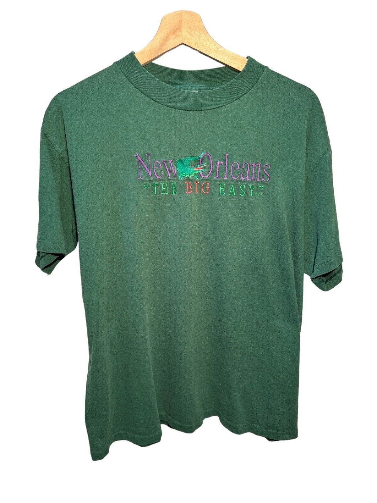 Vintage New Orleans Shirt Mens Large Green The Big Easy Embroidered Logo 90s Tee