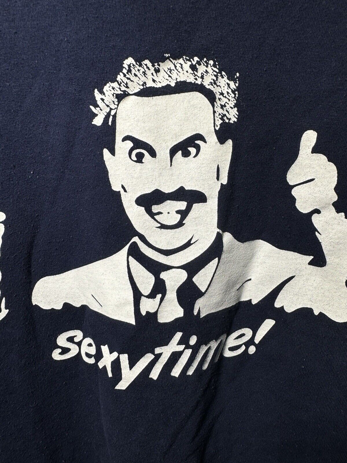 Vintage Borat Movie Promo Sexy Time! T-Shirt Sz L Navy Blue Rare Funny 