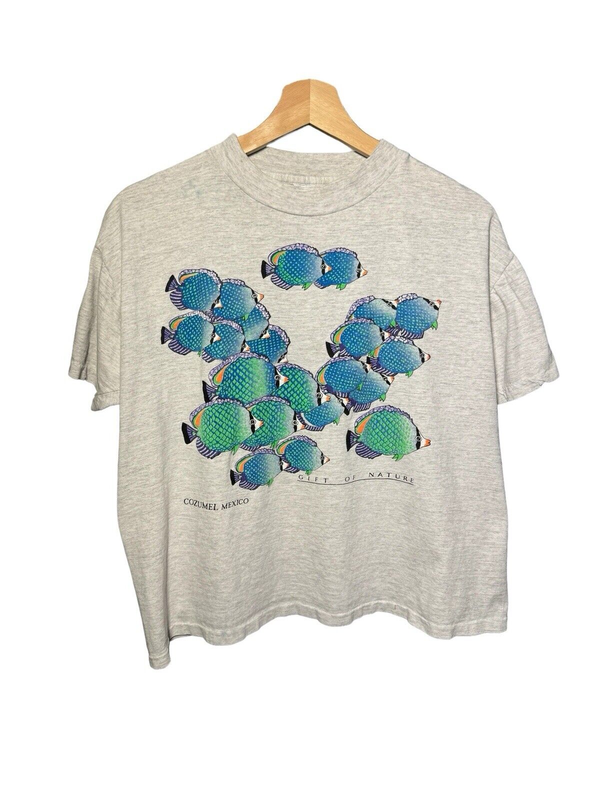 Vintage Tropical Fish Cozumel Mexico Gray T-Shirt Sz M Single Stitch 