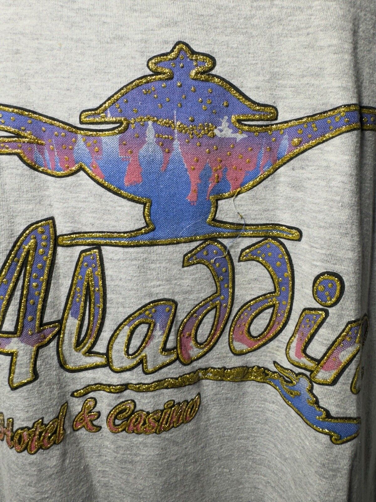 Vintage Aladdin Hotel Rare Single Stitch Puff Print Disney Shirt XL Gray 