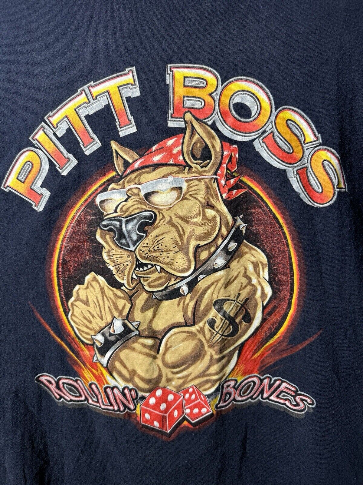 Vintage Pitt Boss T-Shirt Sz XL Navy Blue Gambling Dog No Boundaries 