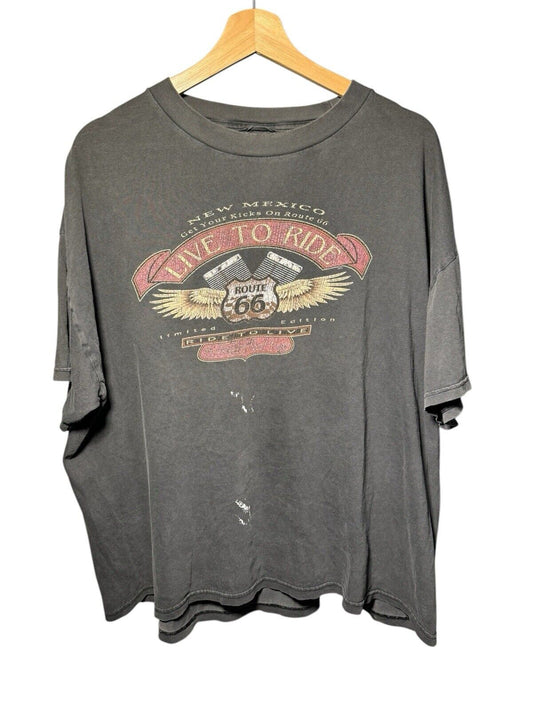 Vintage Y2K Live To Ride Route 66 Biker T-Shirt Faded Distressed Sz 2XL 