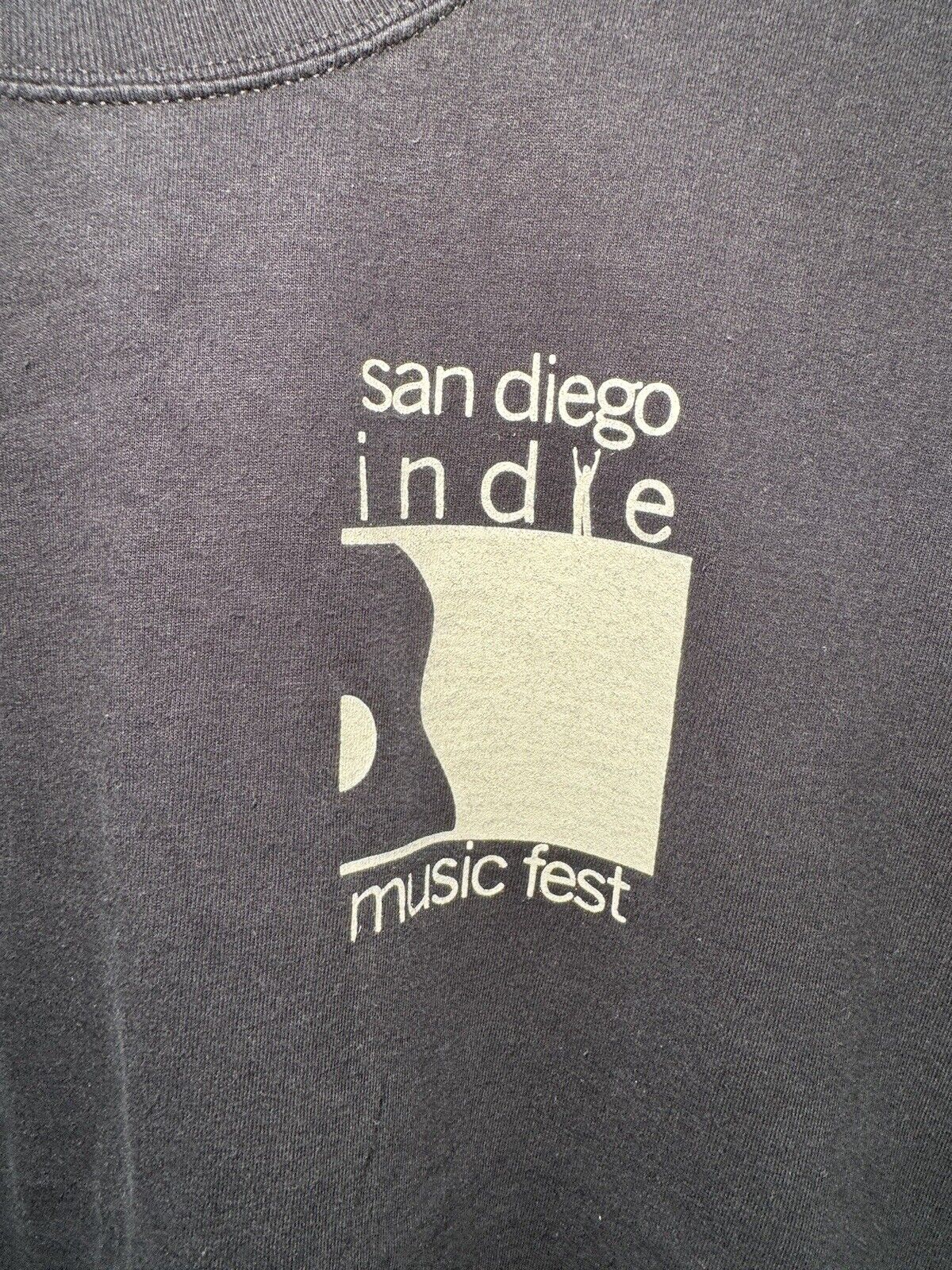 Vintage San Diego Indie Music Fest Crew T-Shirt Black Sz L Dbl Sided