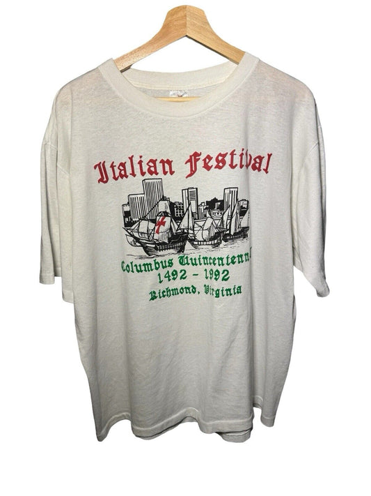 Vintage 1992 Italian Festival Single Stitch White T-Shirt XL Richmond Jaycees